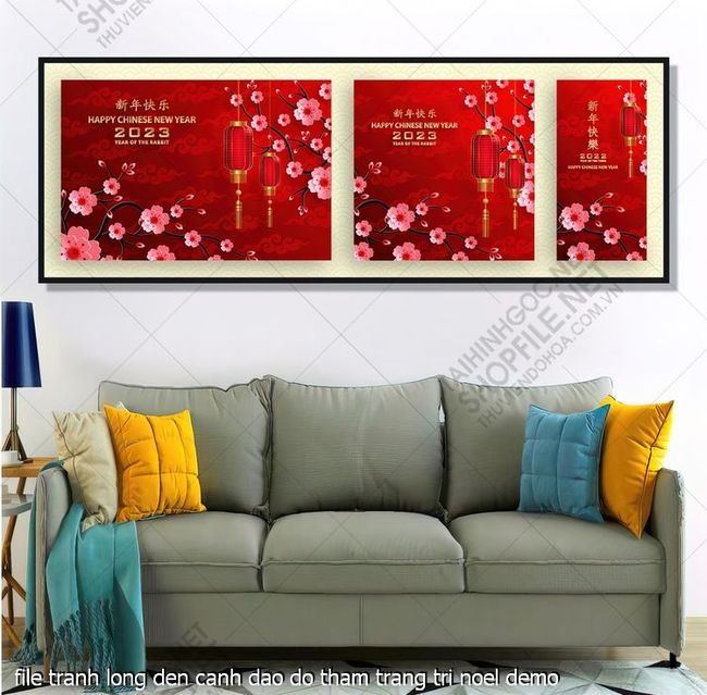 tranh cong giao file tranh long den canh dao do tham trang tri noel